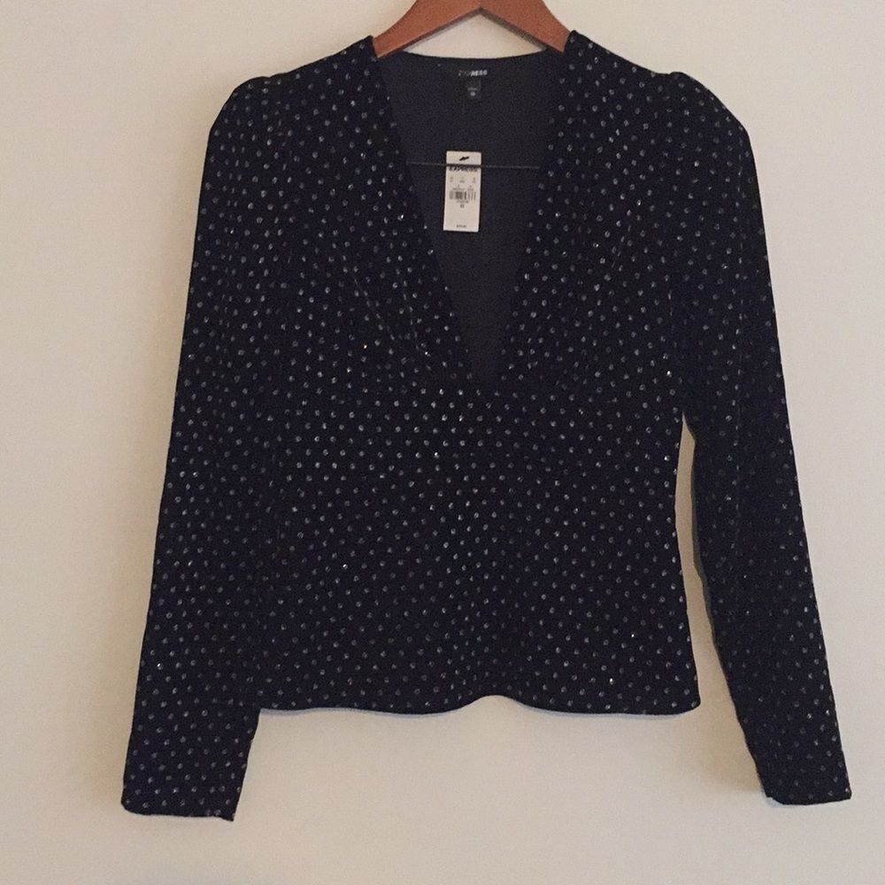 Express Deconstructed Deep V-Neck Velvet Top‎ - Picture 2 of 5